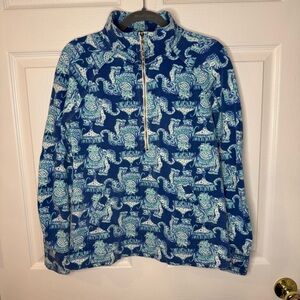 Lilly Pulitzer Blue and White 3/4 Zip Sweatshirt Thailand inspired pattern GUC